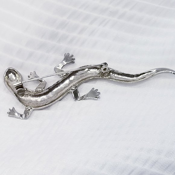 Vintage Sparkly Silver Tone Lizard Brooch/Pin - Picture 6 of 8
